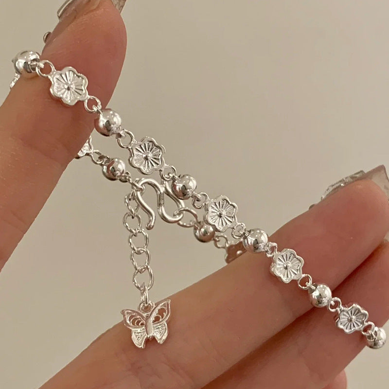 Pulseira Borboleta e Flor de Pêssego Dourada | Ajustável, Moda Feminina