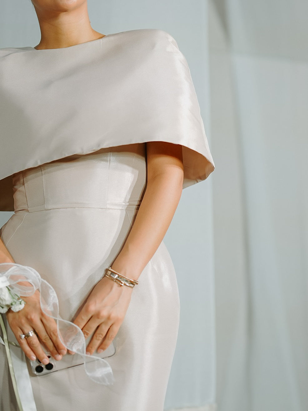 Conjunto Luxo: Vestido Maxi e Top Capa de Cetim | Elegante para Casamento e Festa | Leano Shop