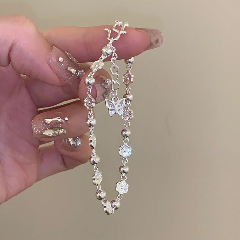 Pulseira Borboleta e Flor de Pêssego Dourada | Ajustável, Moda Feminina