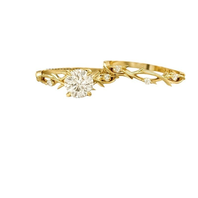 Conjunto de Anéis para Casal Ouro Rosa c/ Diamante Simulado