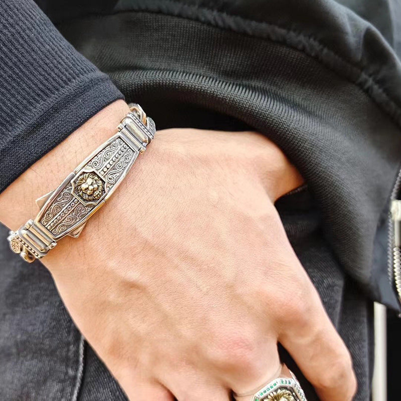 Pulseira Masculina Estilo Leão Dominador (Retro) | Acessório Unissexo com Galvanização | Leano Shop