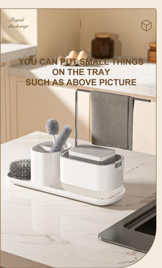 Conjunto Organizador de Cozinha 4-em-1 com Dispensador de Sabão Duplo