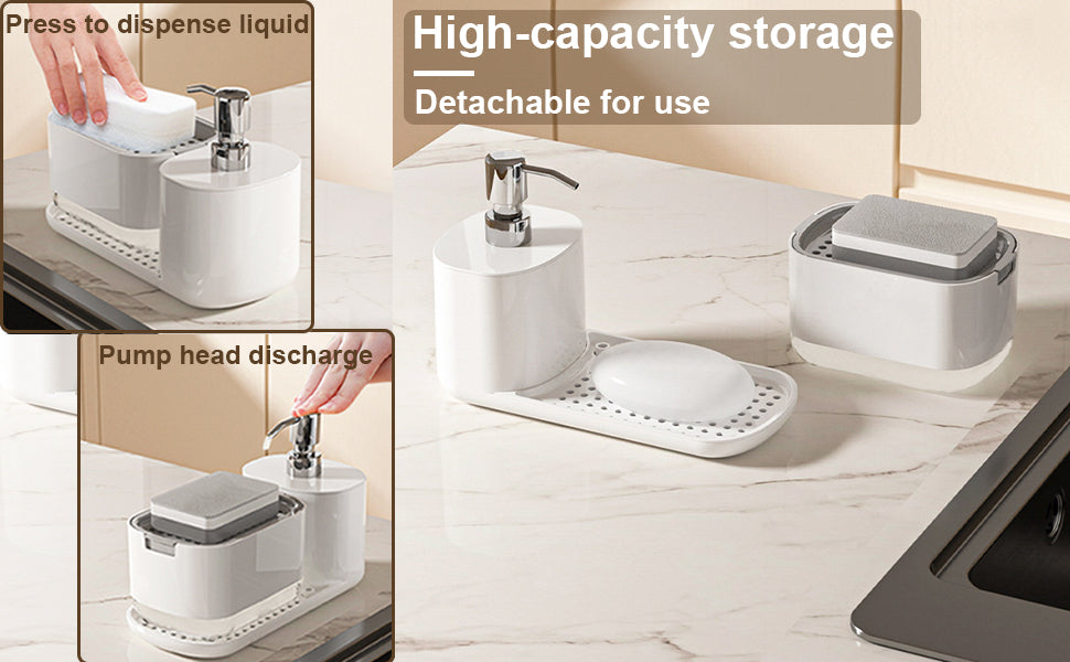 Conjunto Organizador de Cozinha 4-em-1 com Dispensador de Sabão Duplo