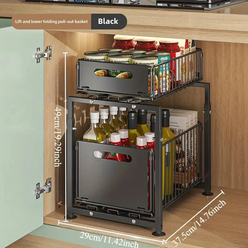 Rack Organizador Deslizante (Pull-Out) 2 Níveis – Altura Ajustável para Armário de Cozinha/Banca