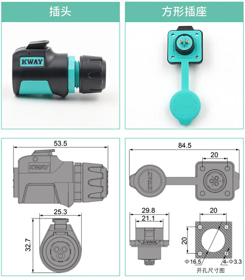 Conector de Aviação Plástico M16 KWAY K16 (2-9 Pinos, IP68)