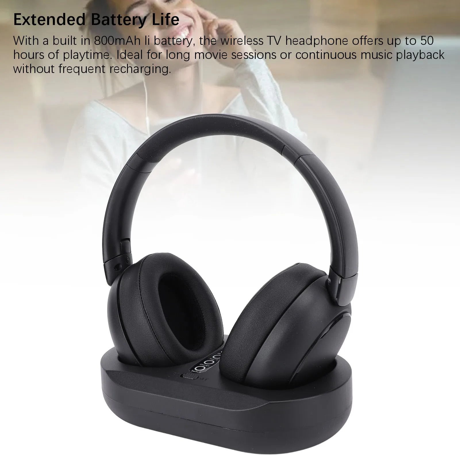 Headphone TV Wireless 2.4G/BT 5.3 com Dock de Carregamento
