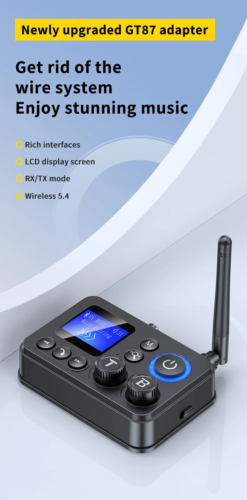 Transmissor/Recetor Bluetooth 5.4 GT87 (AUX/SPDIF/COAXIAL/TF)