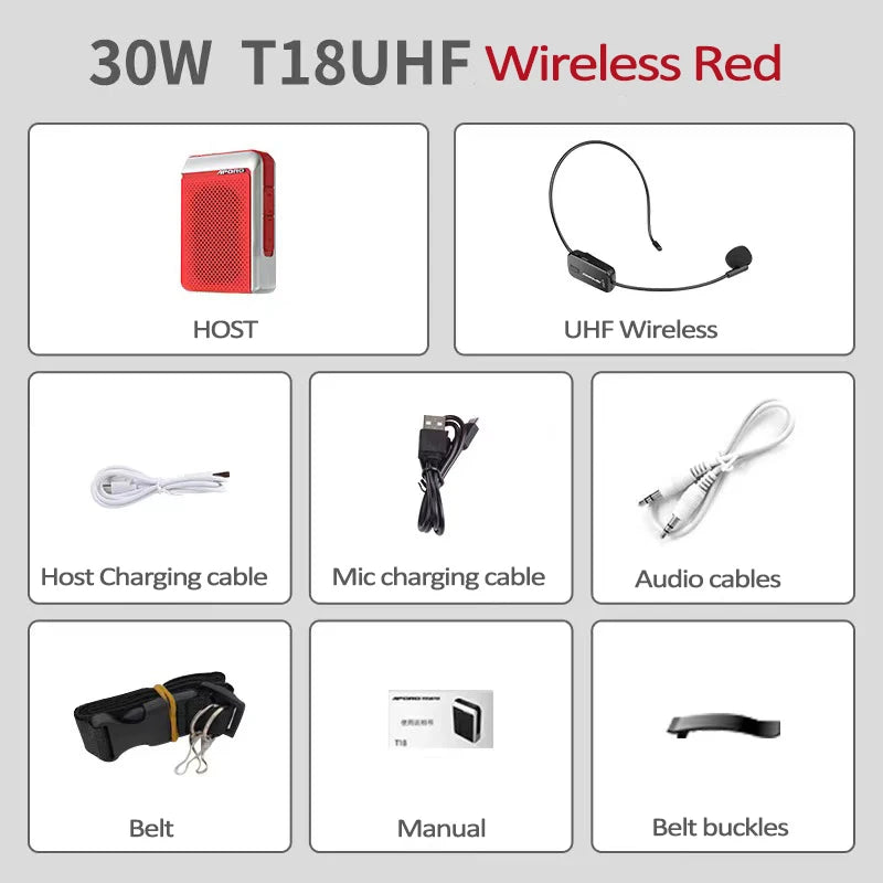 Amplificador de Voz Portátil 30W (2.4G/Bluetooth) para Professores e Guias