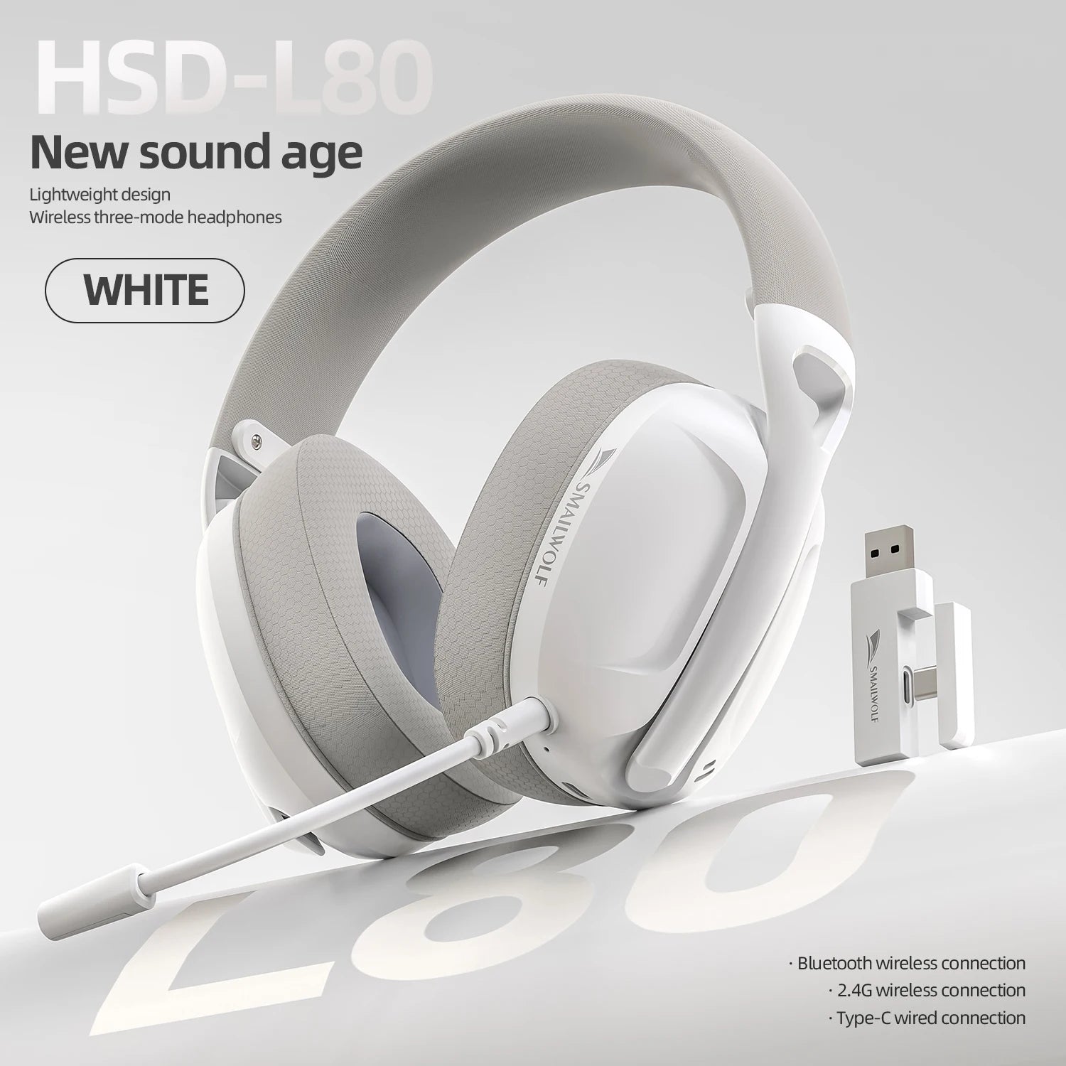 SmailWolf-L80 Wireless Headset (Tri-Modo, 2.4G Gaming)