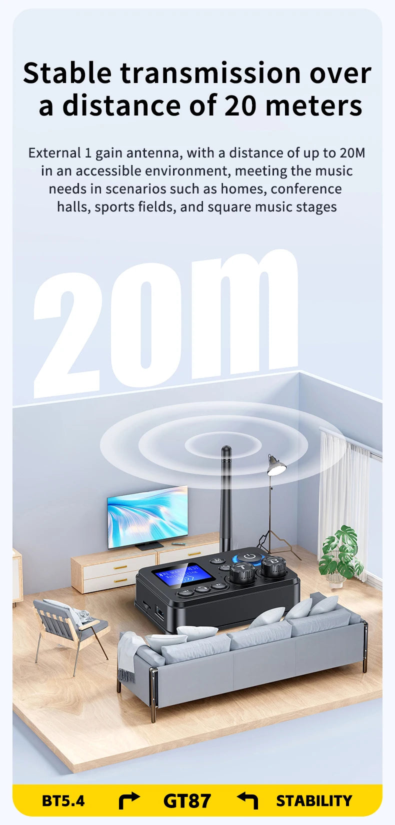 Transmissor/Recetor Bluetooth 5.4 GT87 (AUX/SPDIF/COAXIAL/TF)