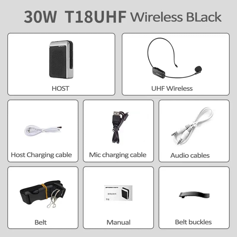 Amplificador de Voz Portátil 30W (2.4G/Bluetooth) para Professores e Guias