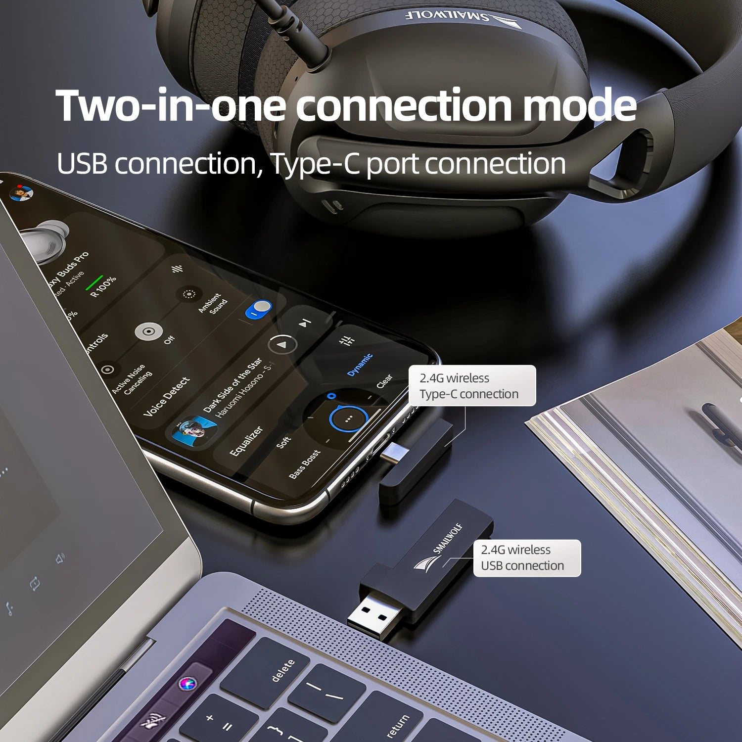 SmailWolf-L80 Wireless Headset (Tri-Modo, 2.4G Gaming)