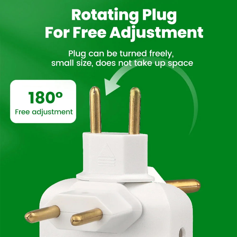Adaptador de Tomada Europeu 3-em-1 Rotativo 180° – USB QC3.0 e 2500W para Viagem