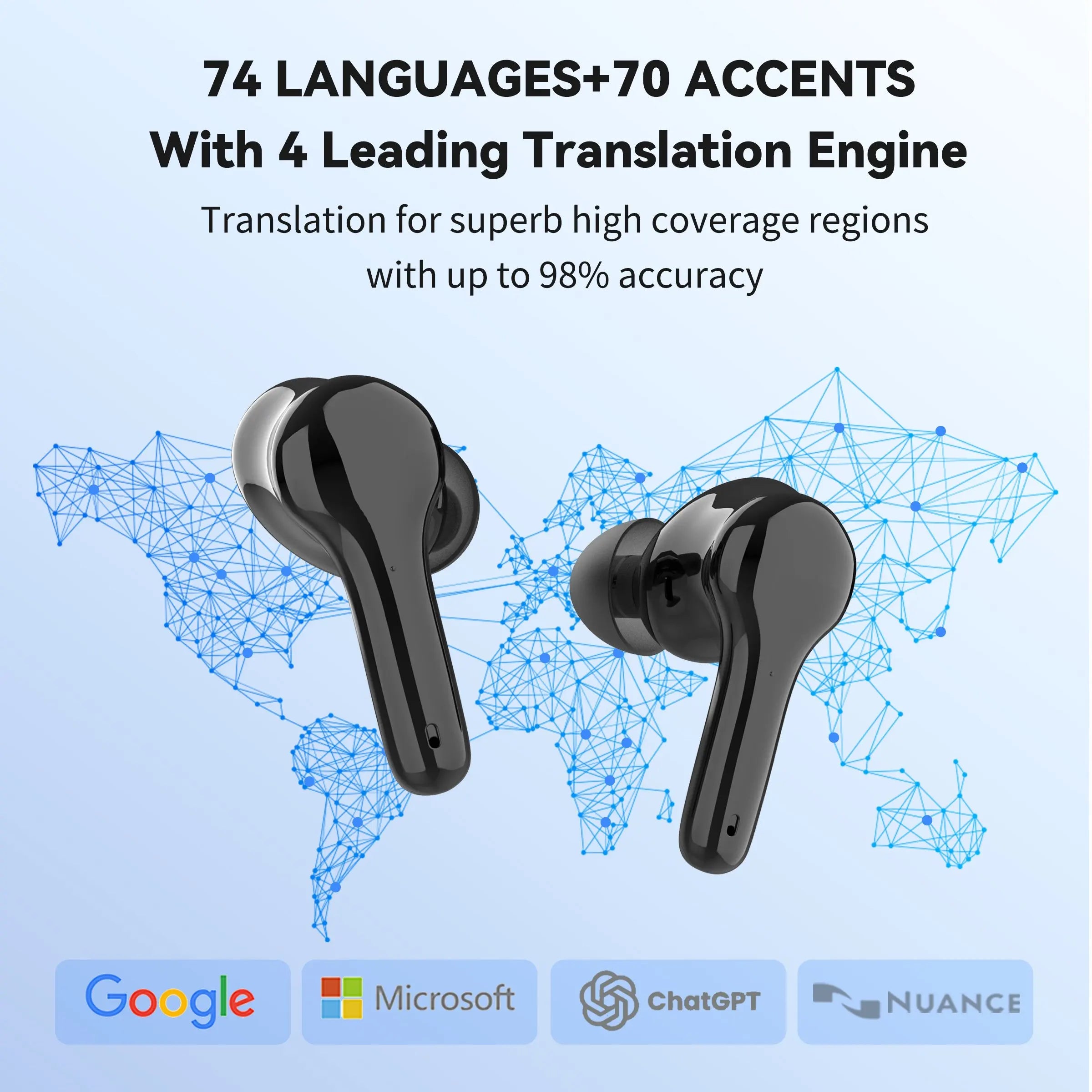 Wooask-M6 Translator Earbuds (144 Línguas + 11 Offline)