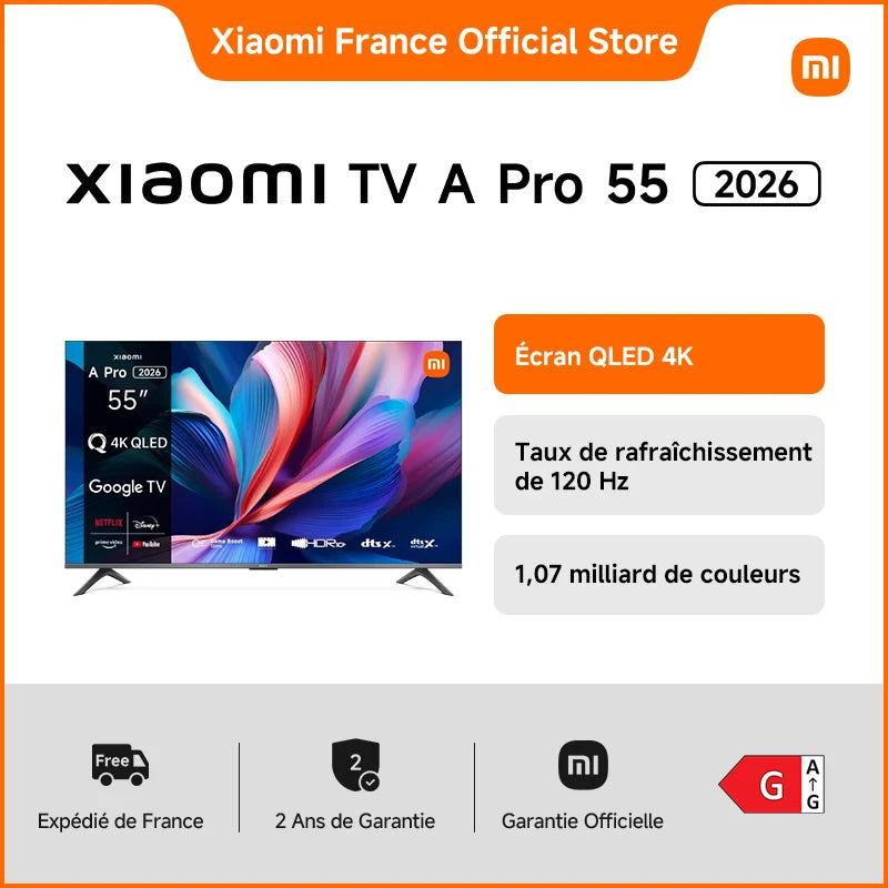 Xiaomi Smart TV A Pro 55" (2026) – Ecrã QLED 4K, Dolby Audio™ e DTS:X (Alta Gama)