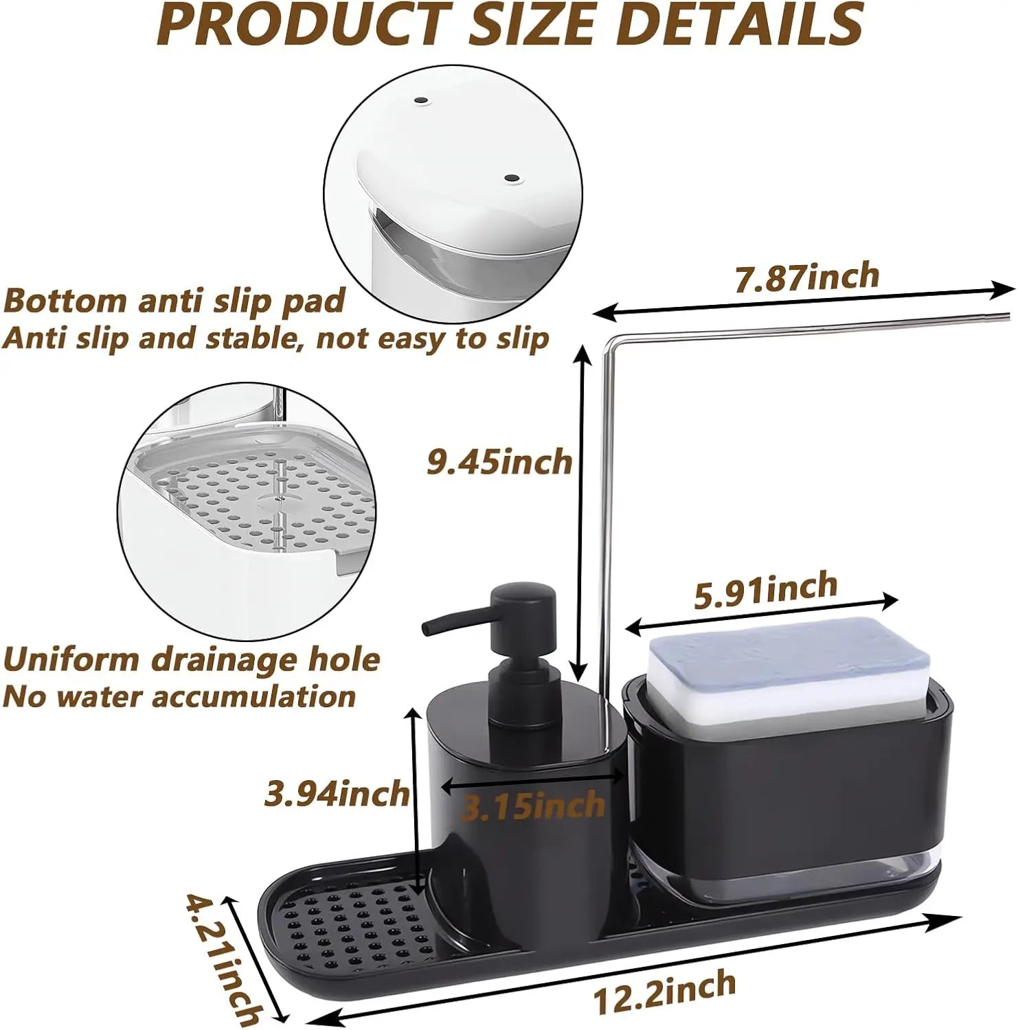 Conjunto Organizador de Cozinha 4-em-1 com Dispensador de Sabão Duplo