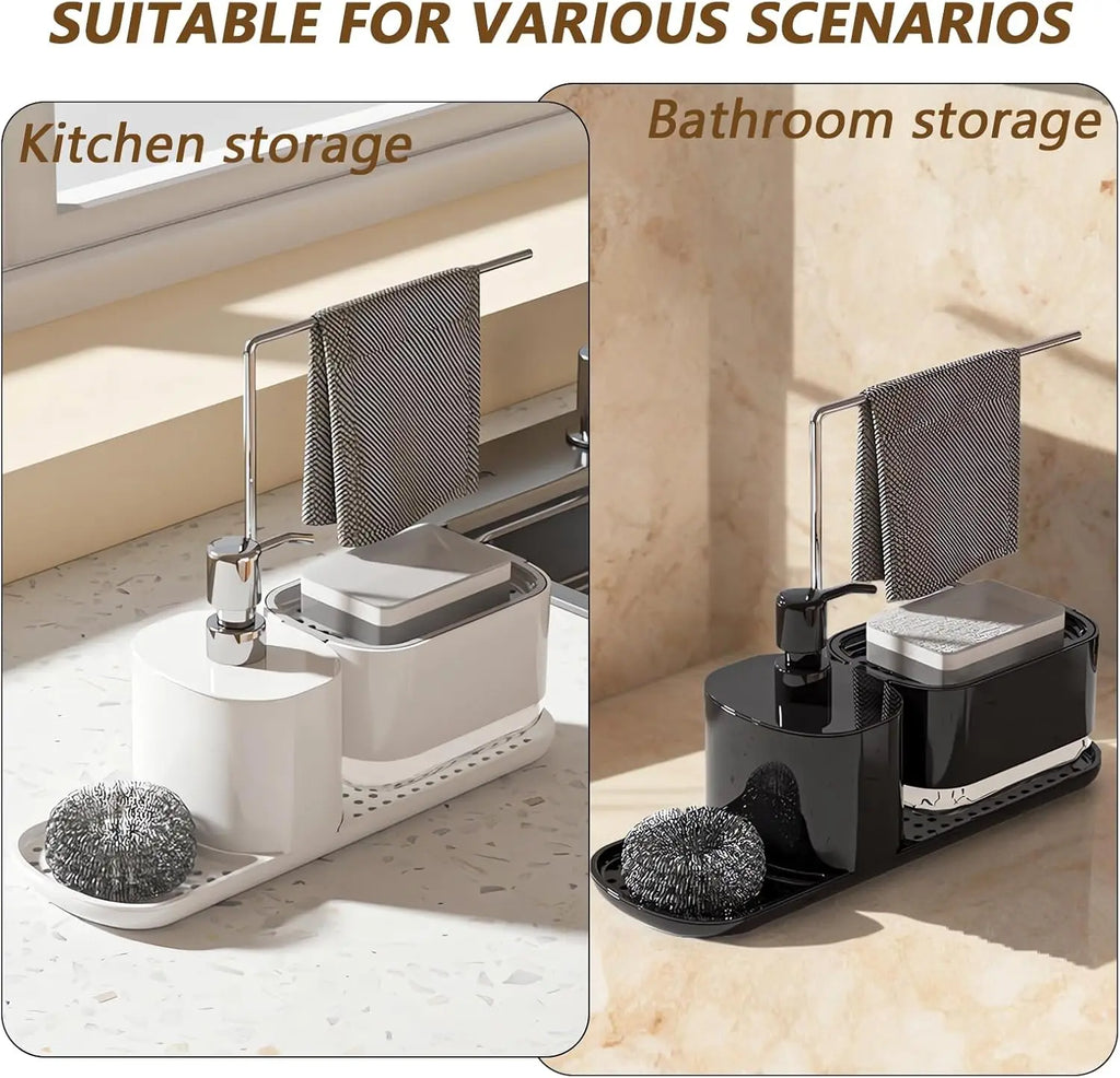 Conjunto Organizador de Cozinha 4-em-1 com Dispensador de Sabão Duplo