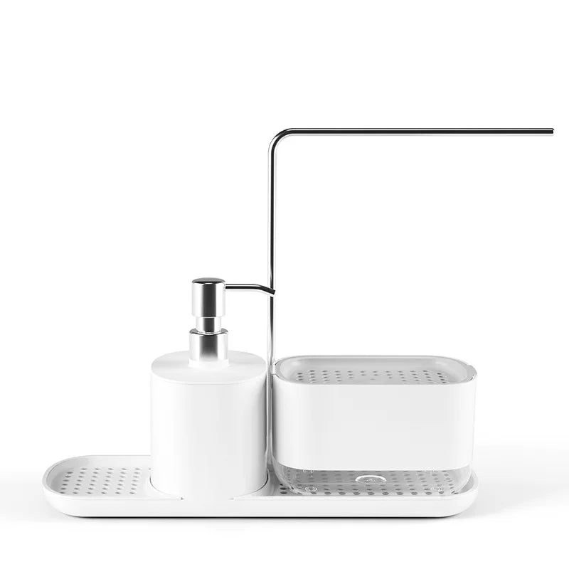 Conjunto Organizador de Cozinha 4-em-1 com Dispensador de Sabão Duplo