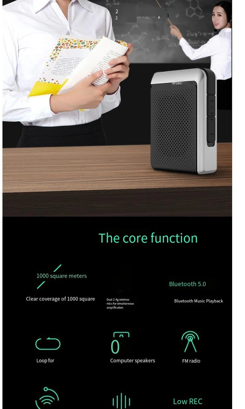 Amplificador de Voz Portátil 30W (2.4G/Bluetooth) para Professores e Guias