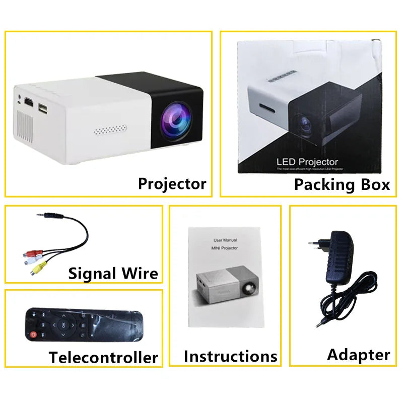 Mini Projetor LED YG300 Portátil – 1000 Lumens, HDMI, USB, Coluna Integrada e Bateria (Home Media Player)