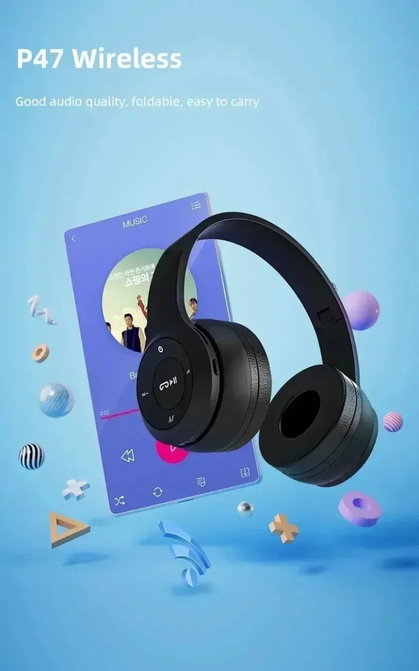 P47 Foldable Wireless Bluetooth Headphone (Bass HiFi)