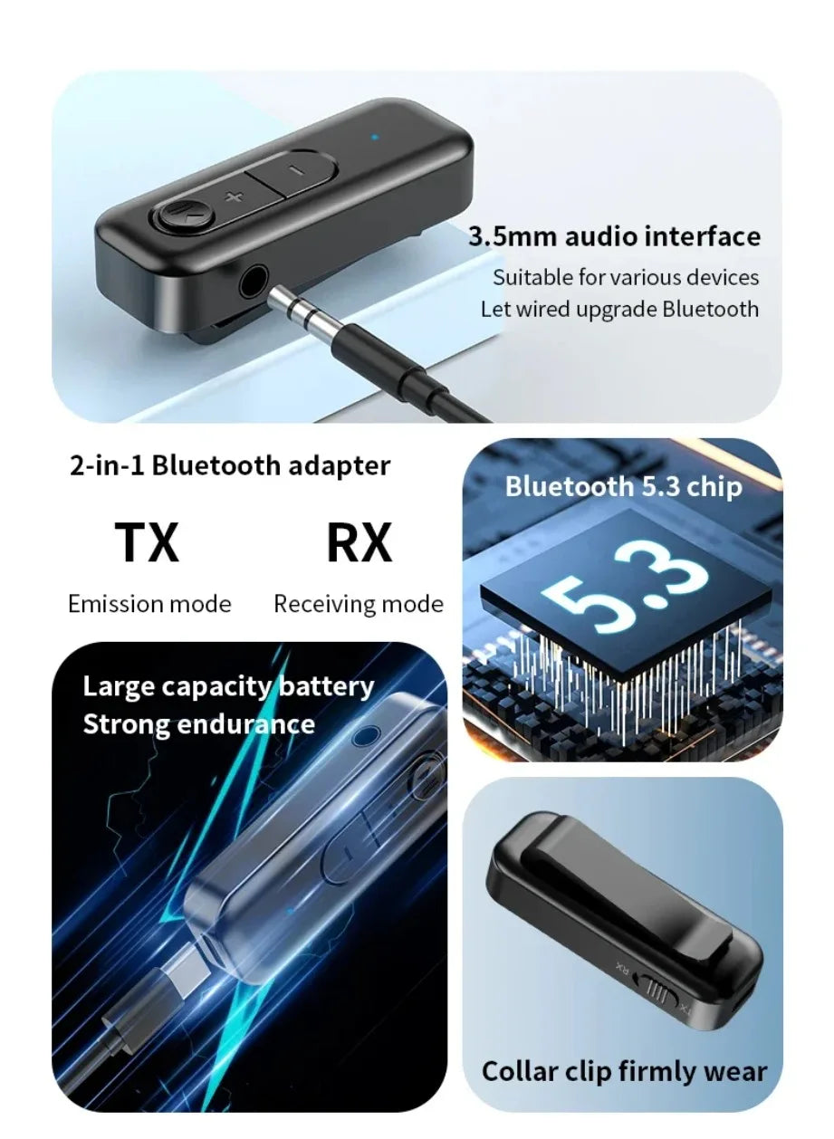Adaptador Bluetooth 2-em-1 (Transmissor e Recetor 5.3)