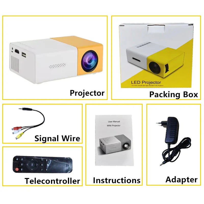Mini Projetor LED YG300 Portátil – 1000 Lumens, HDMI, USB, Coluna Integrada e Bateria (Home Media Player)