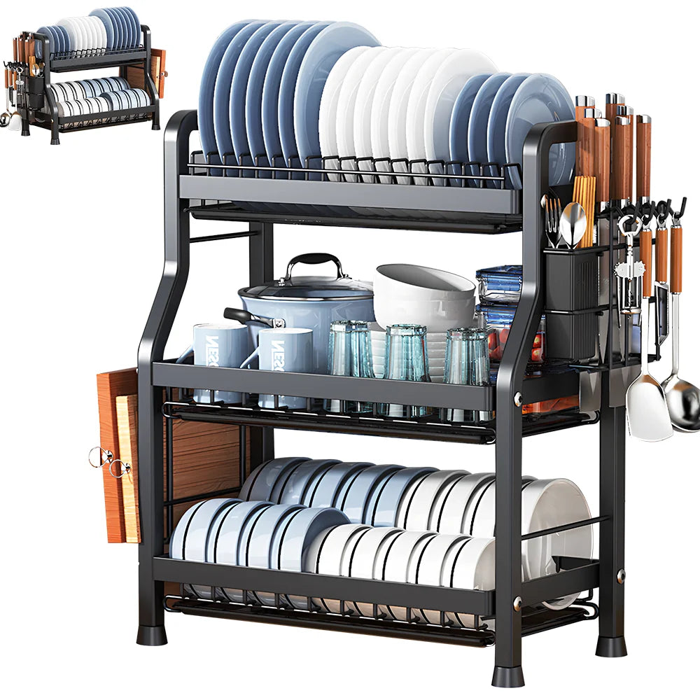 Escorredor de Loiça 2 ou 3 Níveis em Aço Carbono – Design Compacto e Anti-Ferrugem