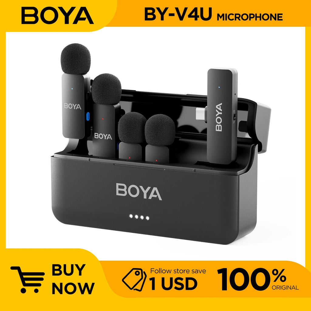 BOYA BY-V4 Wireless Lavalier Microphone (Kit 4 Microfones)