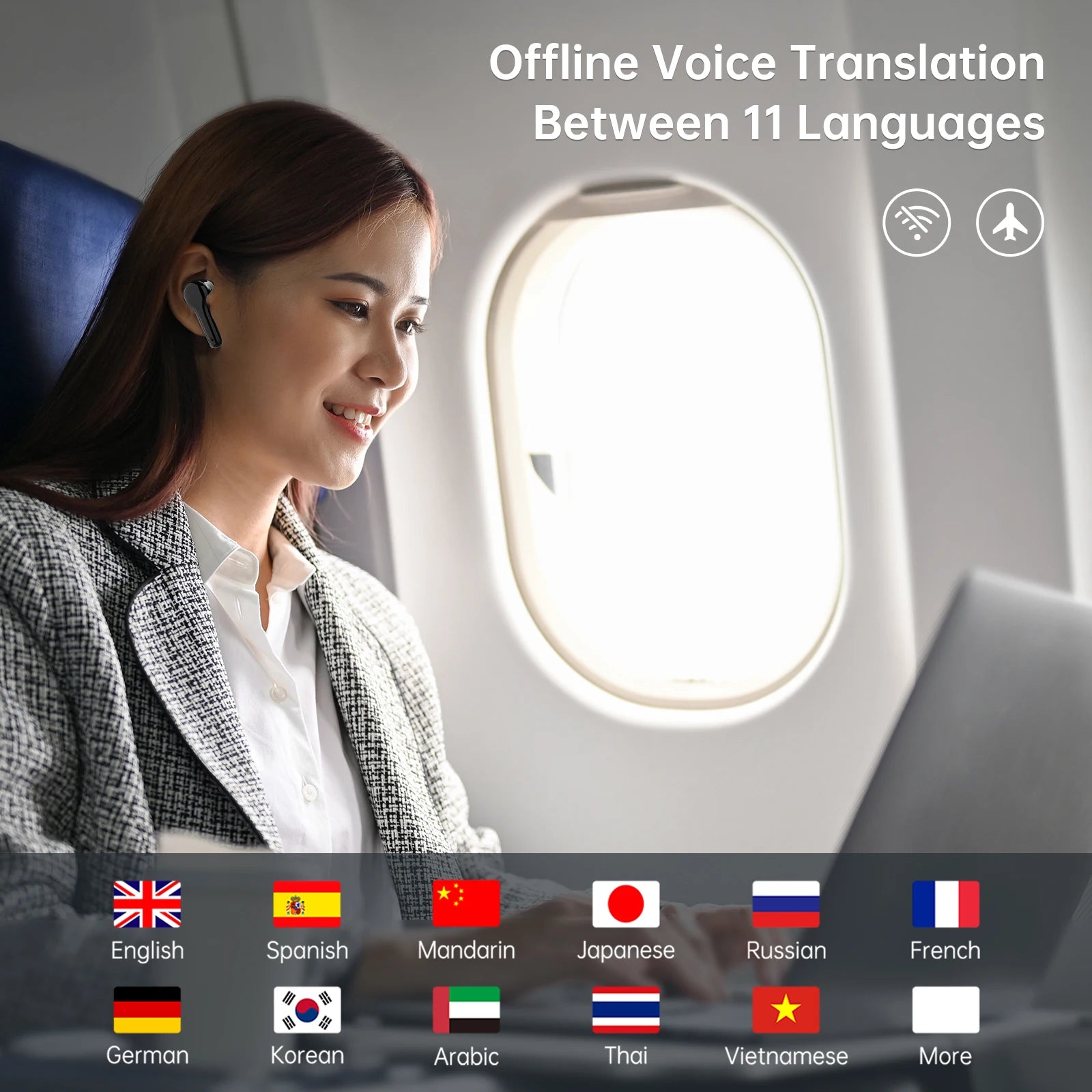 Wooask-M6 Translator Earbuds (144 Línguas + 11 Offline)