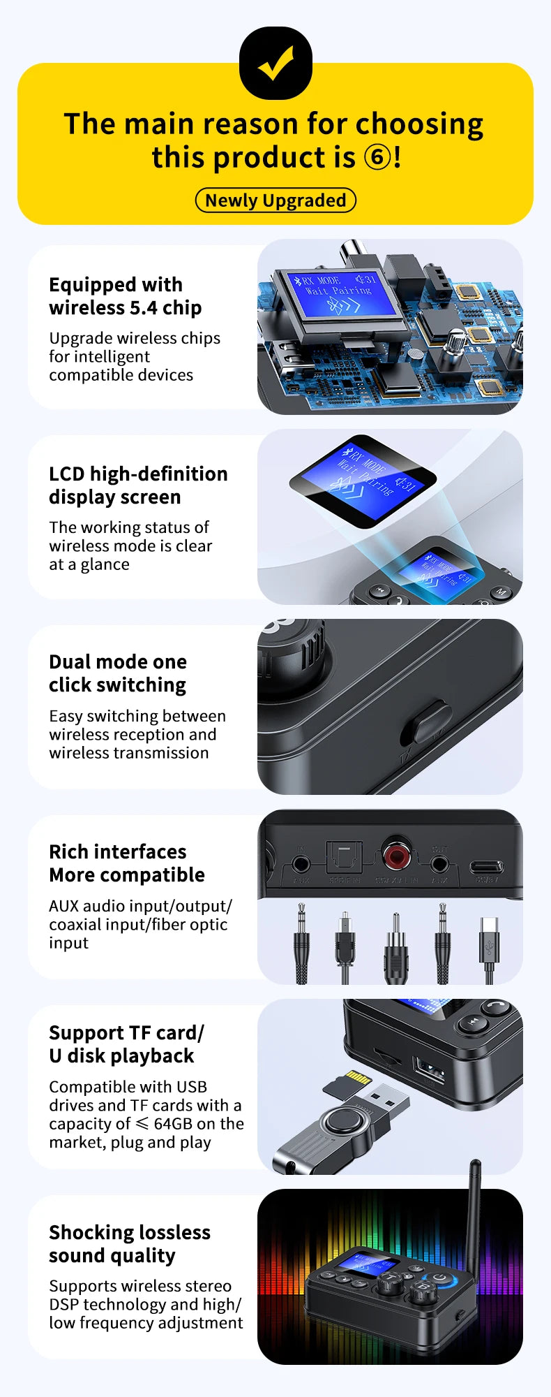 Transmissor/Recetor Bluetooth 5.4 GT87 (AUX/SPDIF/COAXIAL/TF)
