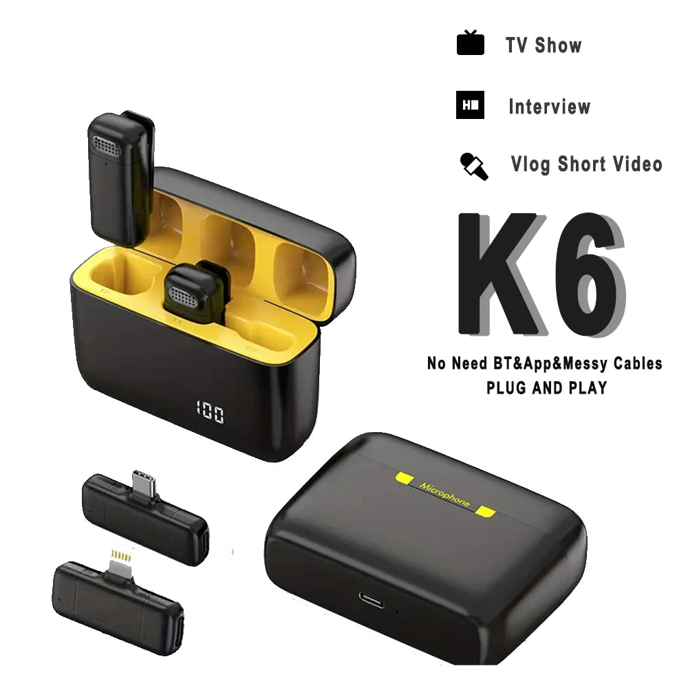 Microfone de Lapela Wireless K6 (Portátil Bluetooth)