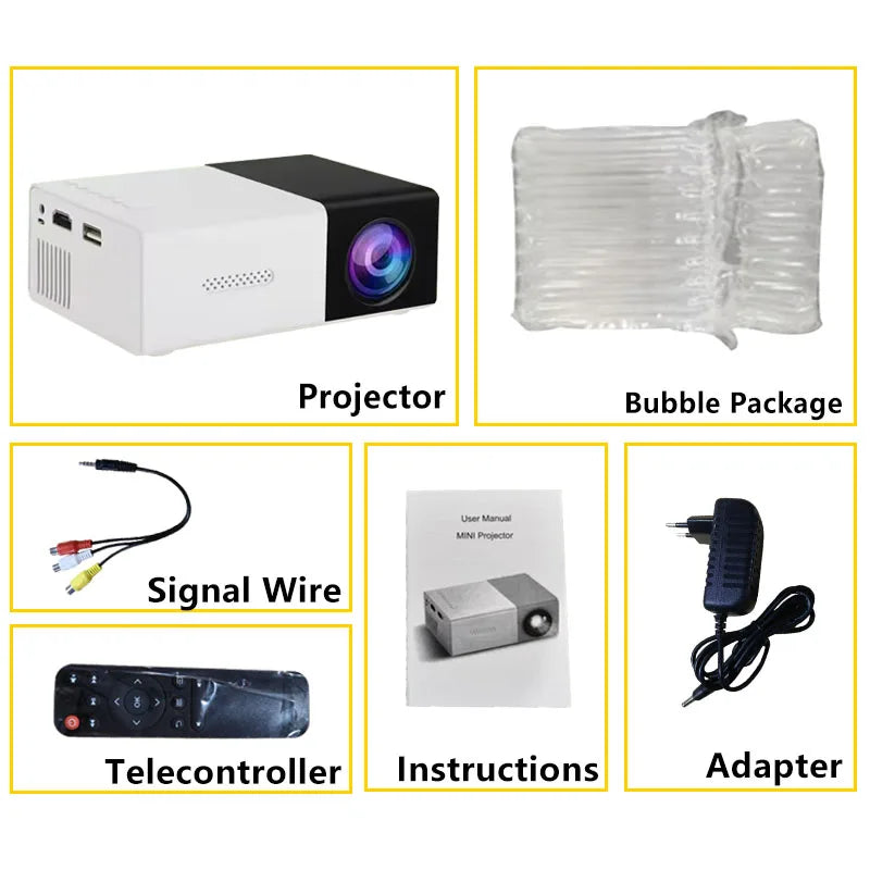 Mini Projetor LED YG300 Portátil – 1000 Lumens, HDMI, USB, Coluna Integrada e Bateria (Home Media Player)