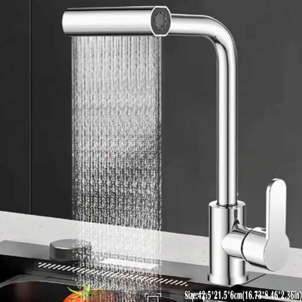 Torneira de Cozinha Monocomando Aço Inoxidável (4 Modos, Pullout 360°)