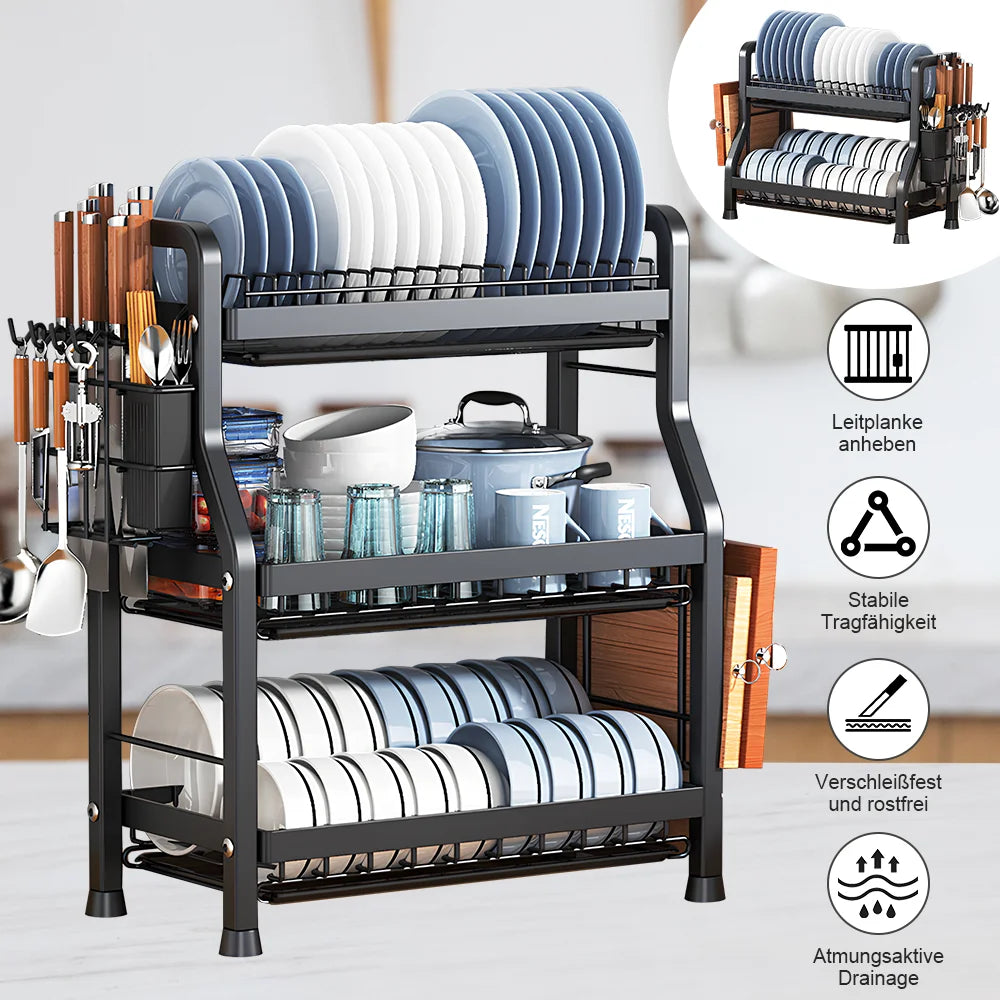 Escorredor de Loiça 2 ou 3 Níveis em Aço Carbono – Design Compacto e Anti-Ferrugem