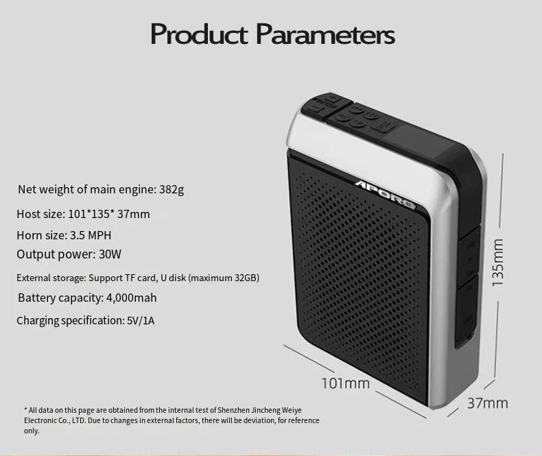 Amplificador de Voz Portátil 30W (2.4G/Bluetooth) para Professores e Guias