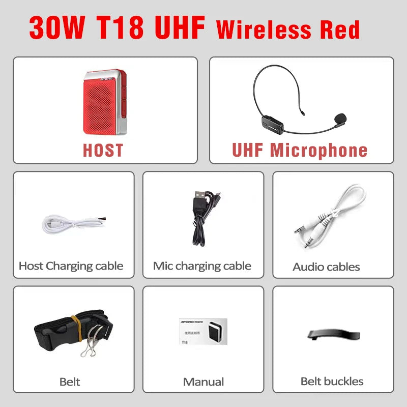 Amplificador de Voz Portátil 30W (2.4G/Bluetooth) para Professores e Guias