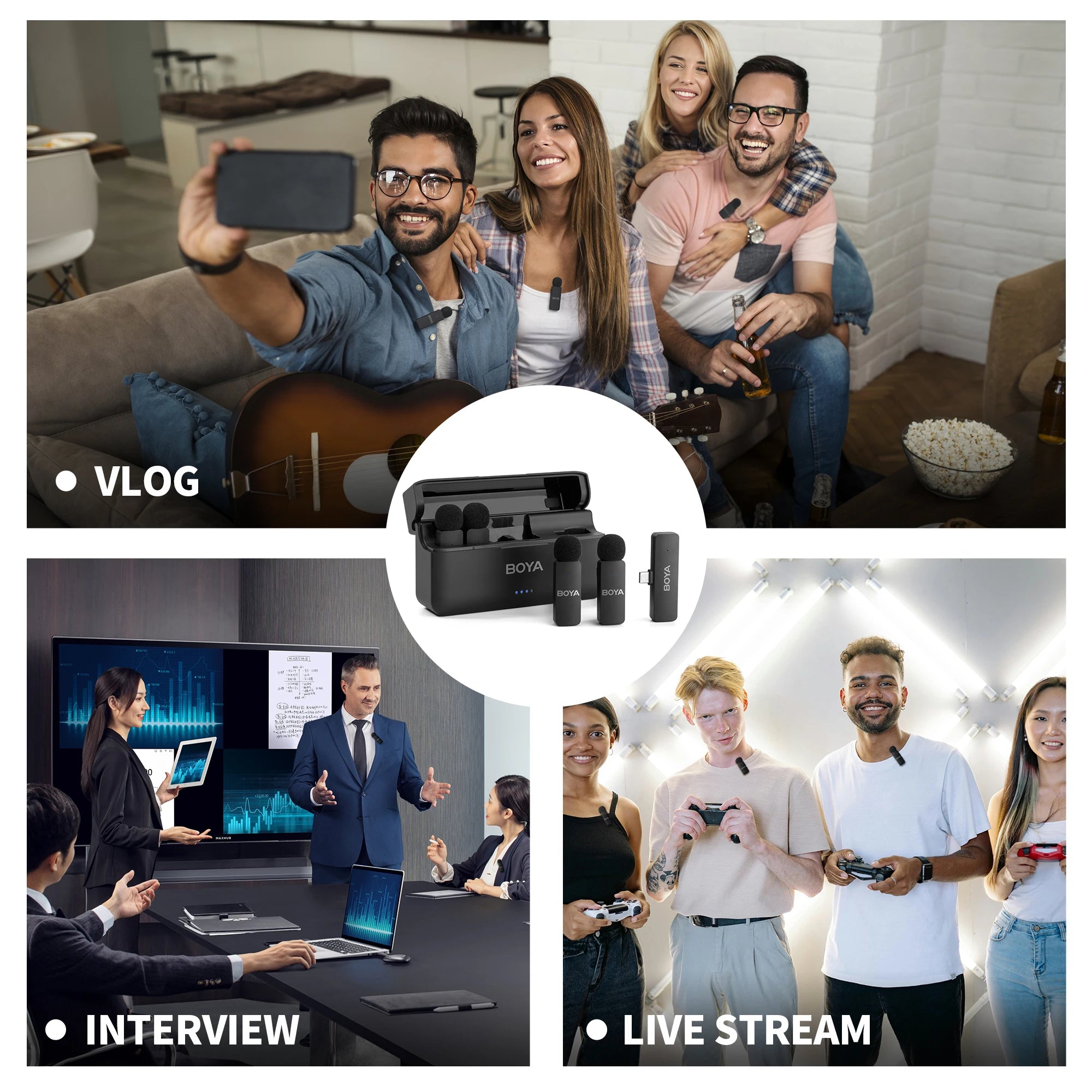 BOYA BY-V4 Wireless Lavalier Microphone (Kit 4 Microfones)