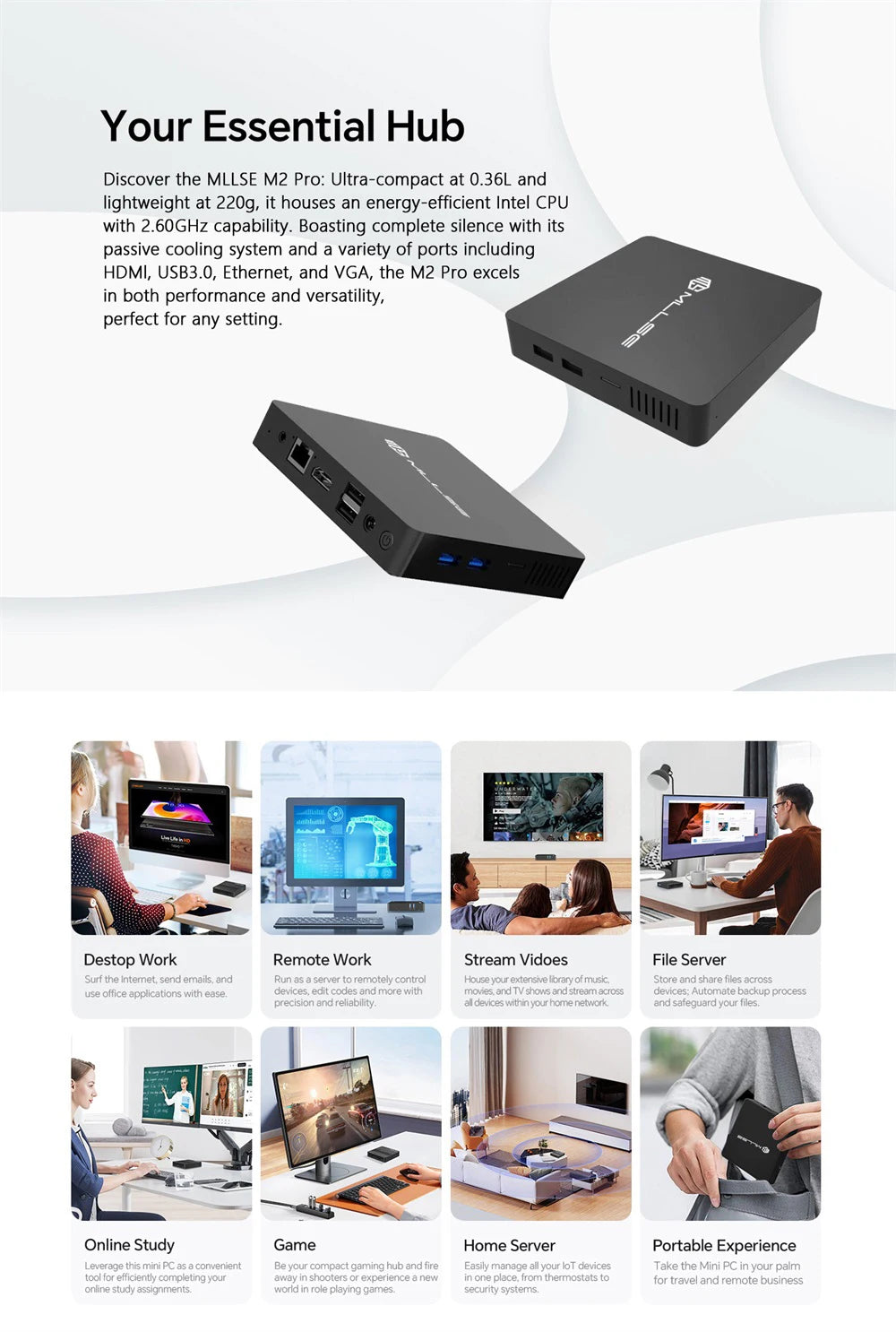 MLLSE M2 Air Mini PC (Intel N4000/J3710, WiFi Dual-Band)