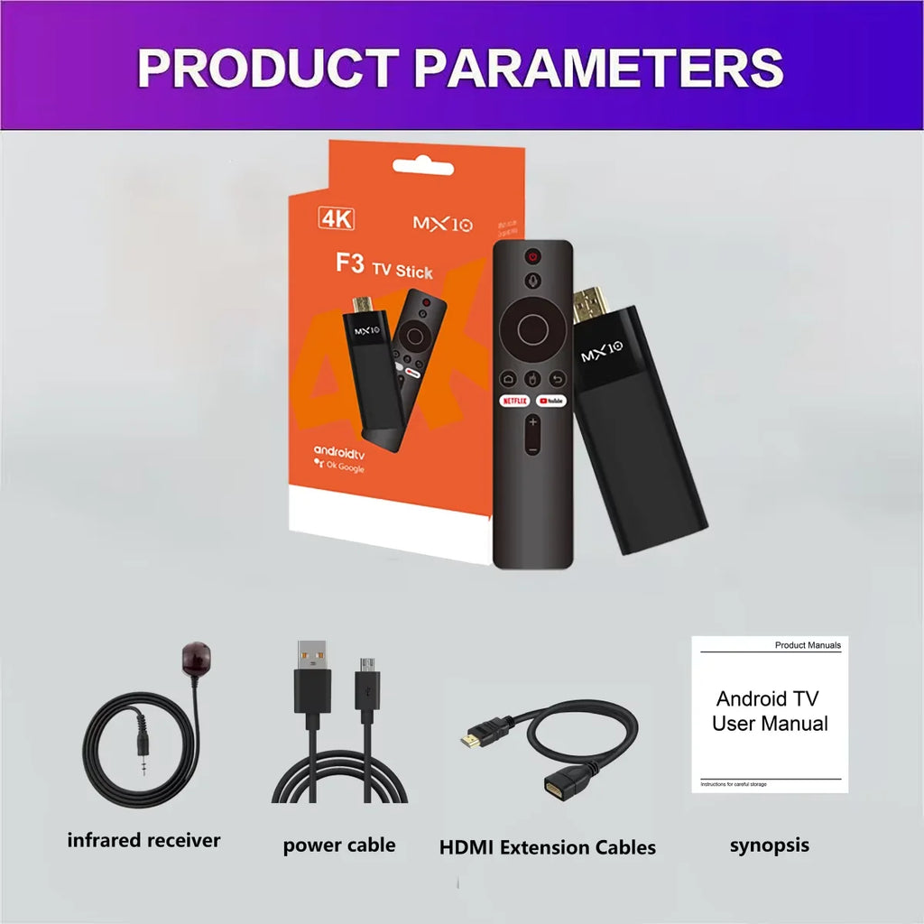 TV Stick/Box MX10-F3 Android 13.0 – H313 Quad Core, WiFi 6 e 8K Decoding (Streaming Ultra HD)