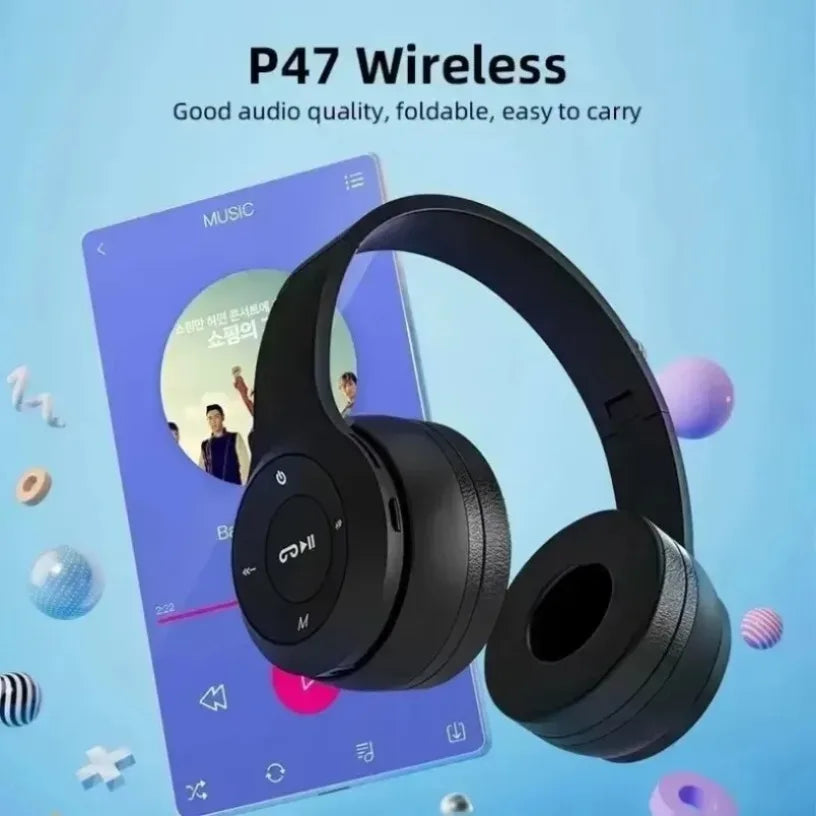 P47 Foldable Wireless Bluetooth Headphone (Bass HiFi)
