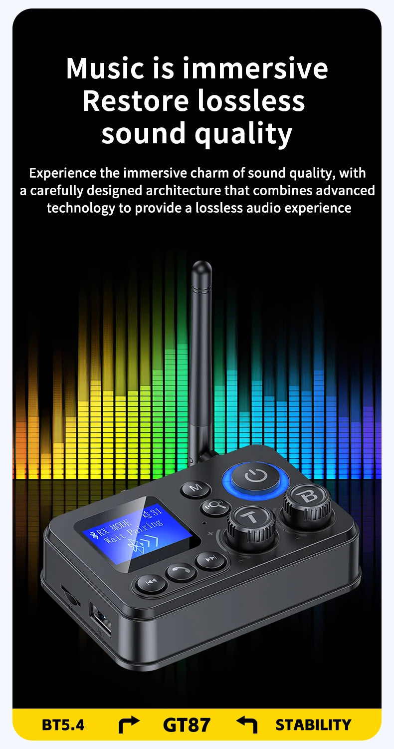 Transmissor/Recetor Bluetooth 5.4 GT87 (AUX/SPDIF/COAXIAL/TF)