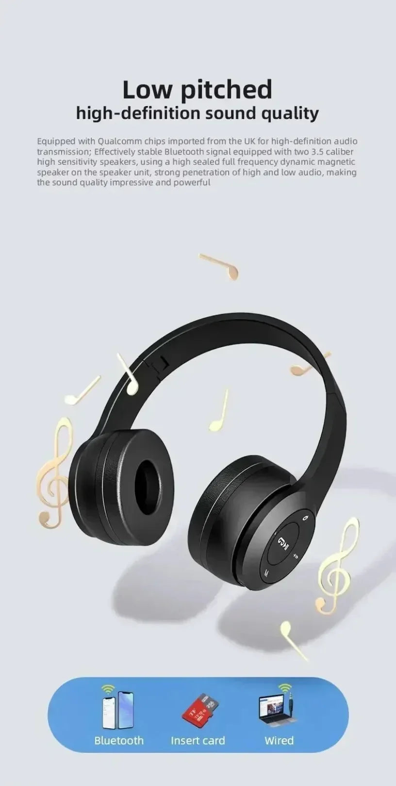 P47 Foldable Wireless Bluetooth Headphone (Bass HiFi)