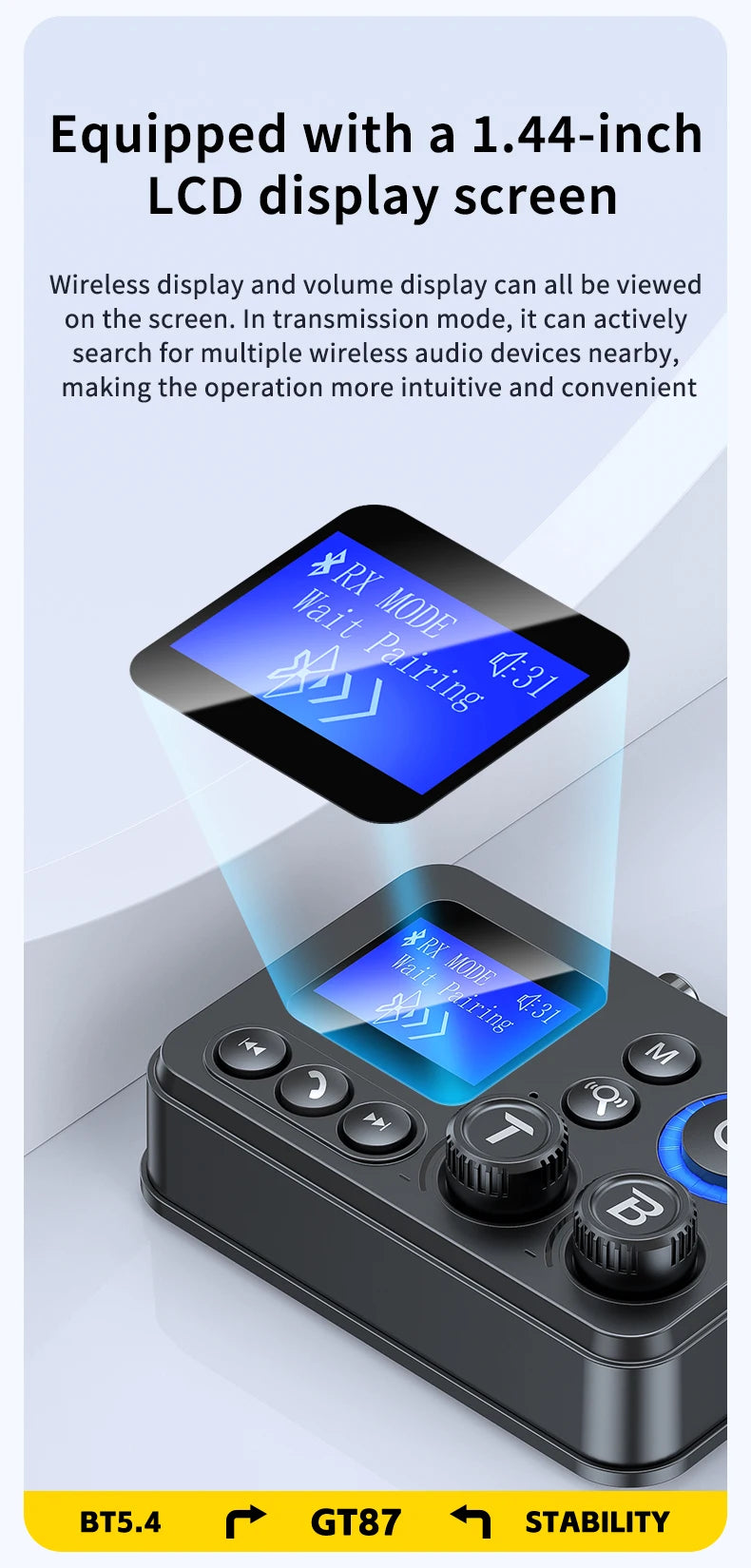 Transmissor/Recetor Bluetooth 5.4 GT87 (AUX/SPDIF/COAXIAL/TF)