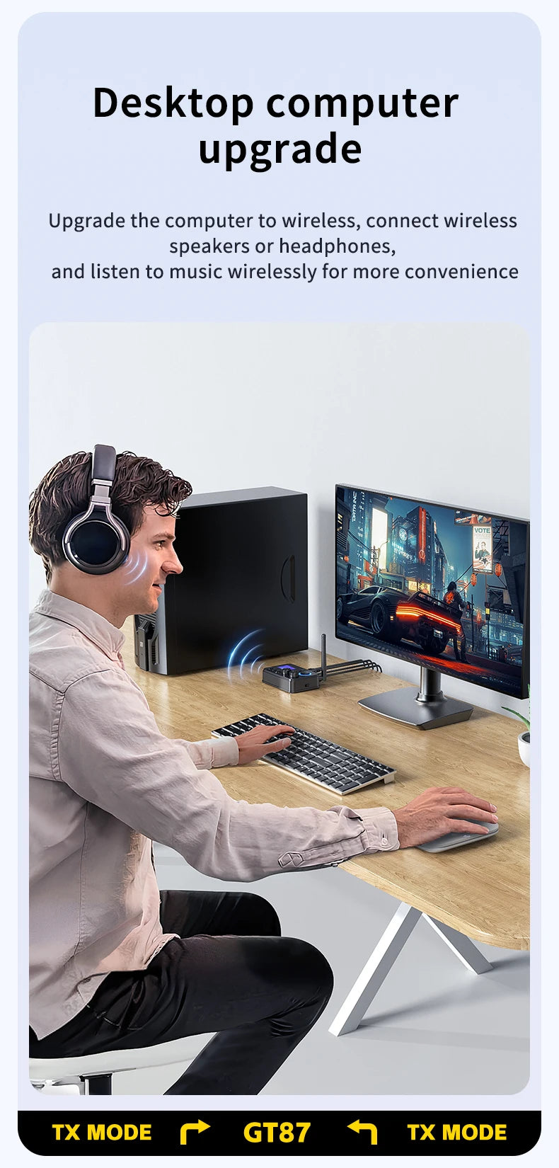 Transmissor/Recetor Bluetooth 5.4 GT87 (AUX/SPDIF/COAXIAL/TF)