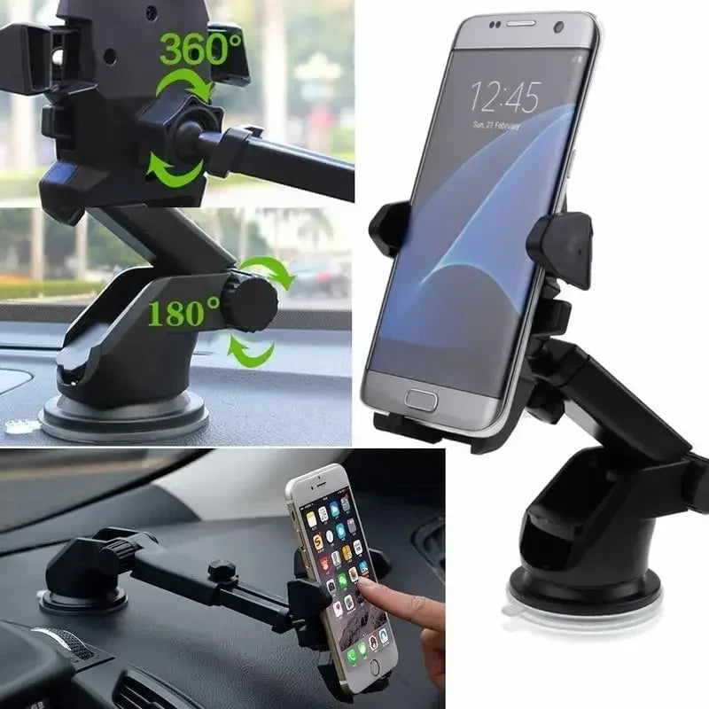 Suporte de Telemóvel para Carro 360° Universal (Braço Retrátil e Ventosa)