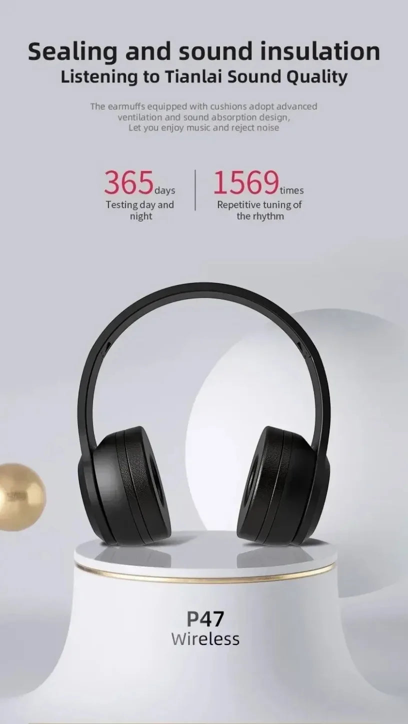 P47 Foldable Wireless Bluetooth Headphone (Bass HiFi)