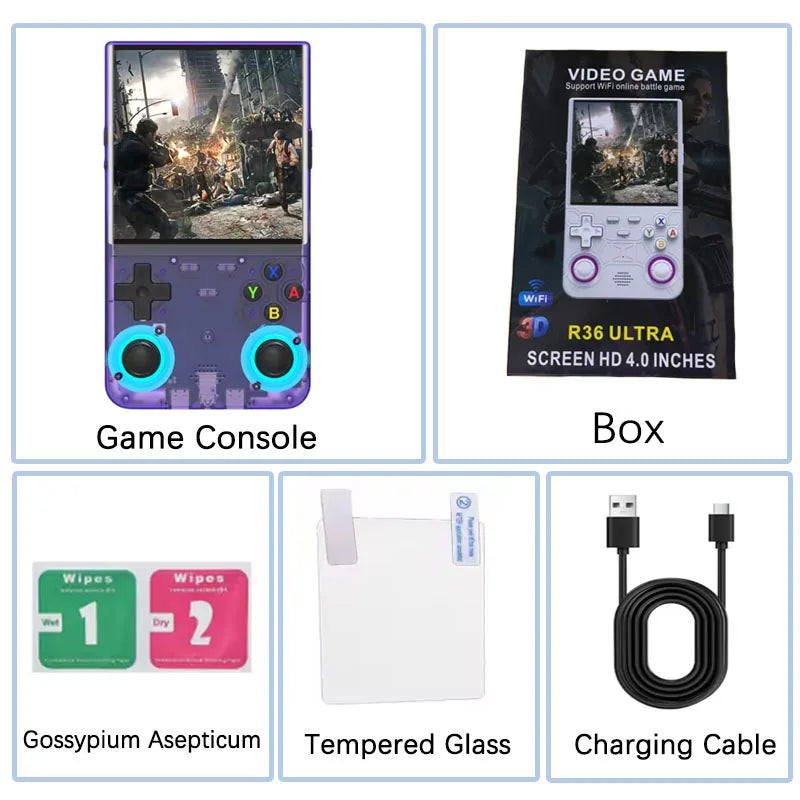 Consola Retro R36Ultra Handheld (WIFI, Ecrã 4 Polegadas)