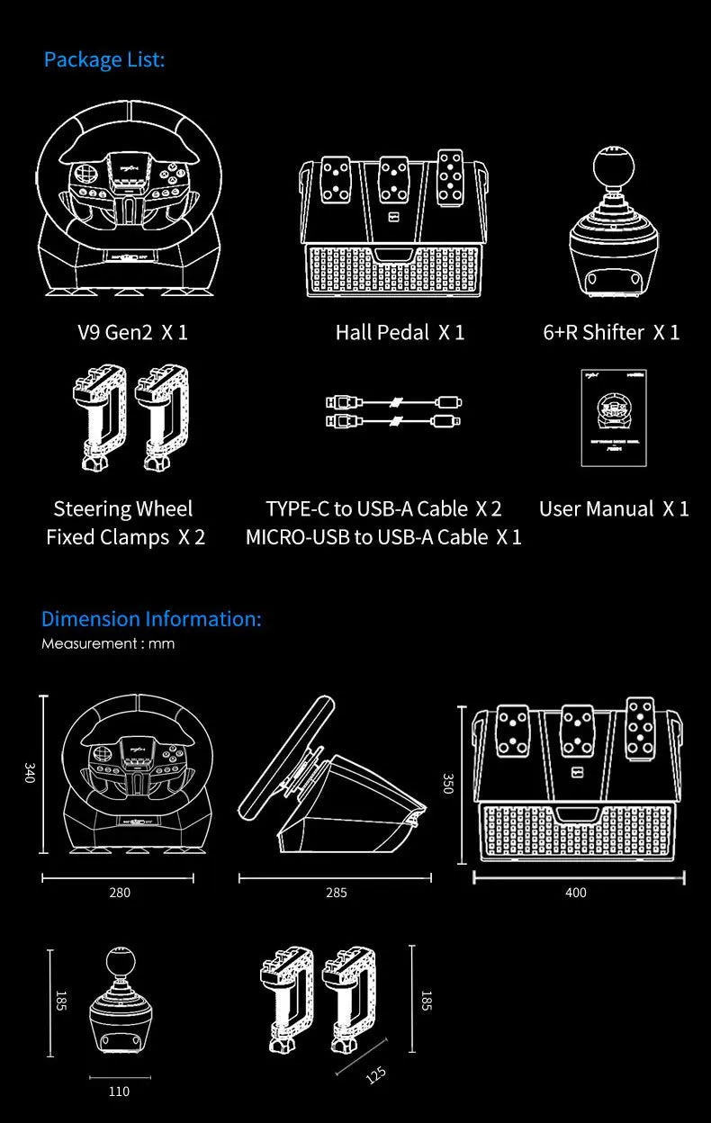Volante PXN V9/V9 Gen2 Racing Simulator (270°/900°)