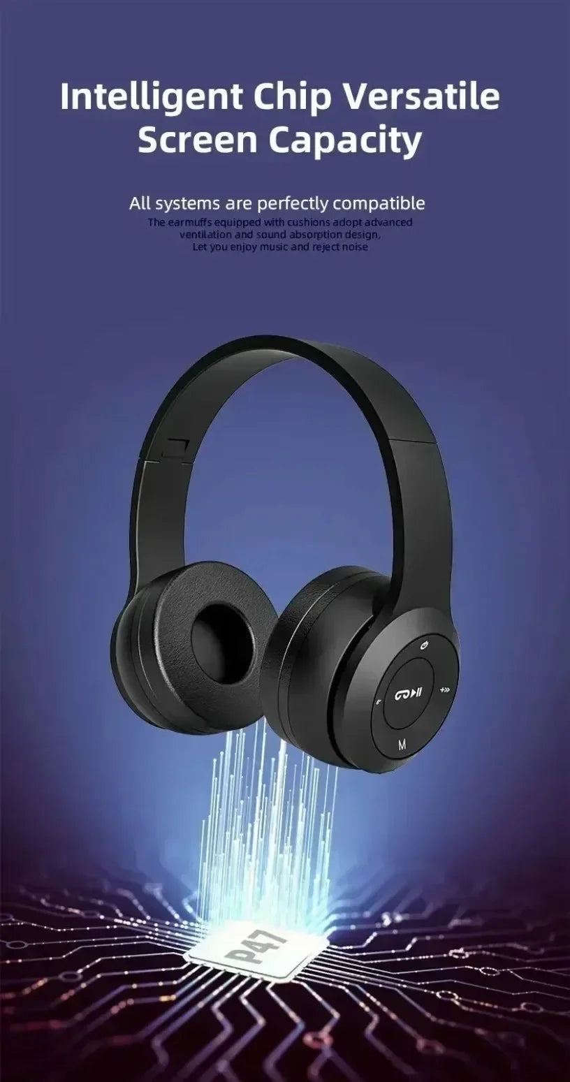 P47 Foldable Wireless Bluetooth Headphone (Bass HiFi)